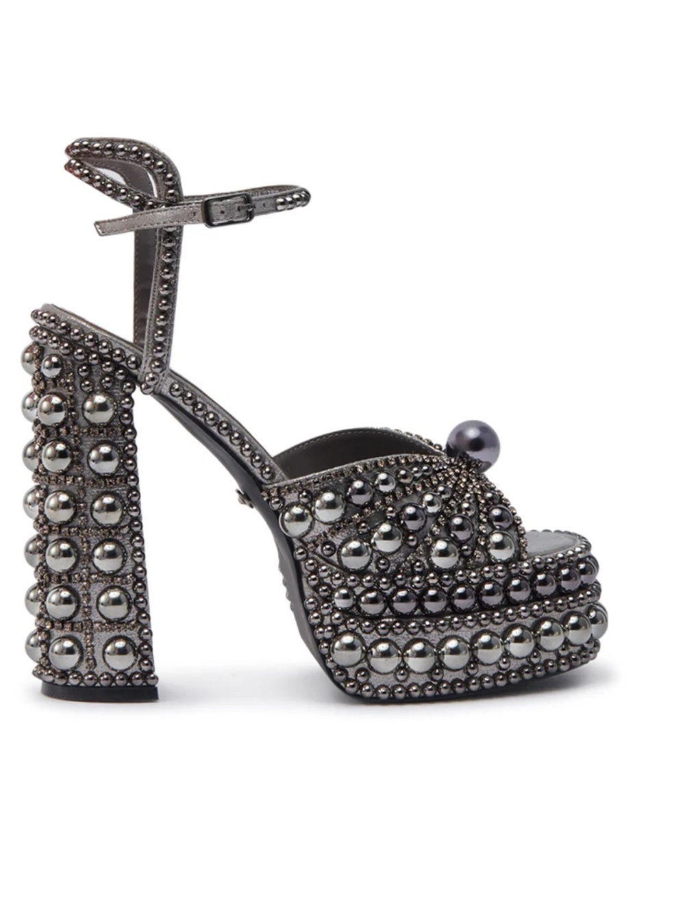 Astrella Metallic Pearl Studded Ankle Strap Block Heel Platform heels